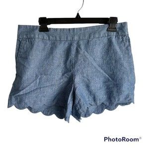 LOFT The Riviera Chambray Scalloped Ladies Linen Blend Casual‎ Shorts, 10